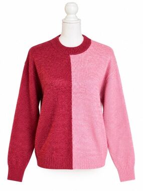 Vigoss Pink and Red Colorblock Knit Cardigan